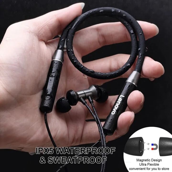 Picture of Lenovo HE05 earphones Magnetic Earbuds Bluetooth Headphones Sports Neckband Headset With Noise Cancelling mic-asia express-Black