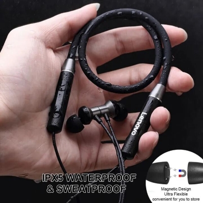 Picture of Lenovo HE05 earphones Magnetic Earbuds Bluetooth Headphones Sports Neckband Headset With Noise Cancelling mic-asia express-Black