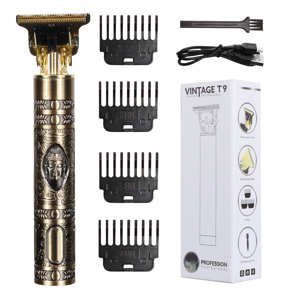 Picture of T9 Electric Hair Clipper Trimmer Hairdresser Aluminum Alloy Oil Shaving Head Electric Pusher Carving USB Hair Cutting Machine - Trimmer-Gold