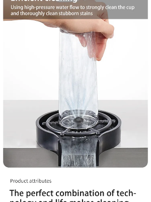 Picture of Automatic High Pressure Glass Cup Washer Kitchen Sink Rinser Machine Household Bar Beer Milk Bottle Tea Cup Cleaning Tool-Black