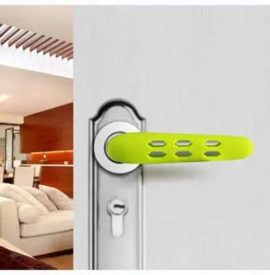 Picture of Door Handle Covers,Silicone Door Handle Glove Covers Door Knob Covers Anti-Slip Safety Door Lever Protectors with Anti-Collision Adhesive Strip for Flat Square Door Levers-Green