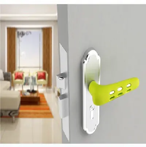 Picture of Door Handle Covers,Silicone Door Handle Glove Covers Door Knob Covers Anti-Slip Safety Door Lever Protectors with Anti-Collision Adhesive Strip for Flat Square Door Levers-Green