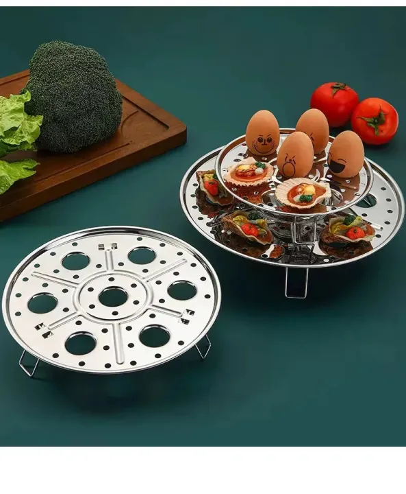 Picture of 18cm Round Stainless Steel Steamer with Water Separation Design for Cooking Steamed Foods,Egg Boiler, Detachable Egg Steaming Rack Included-The Asia Express-Silver
