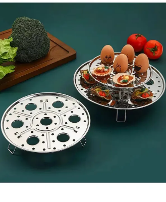 Picture of 18cm Round Stainless Steel Steamer with Water Separation Design for Cooking Steamed Foods,Egg Boiler, Detachable Egg Steaming Rack Included-The Asia Express-Silver