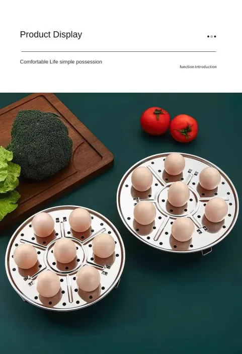 Picture of 18cm Round Stainless Steel Steamer with Water Separation Design for Cooking Steamed Foods,Egg Boiler, Detachable Egg Steaming Rack Included-The Asia Express-Silver