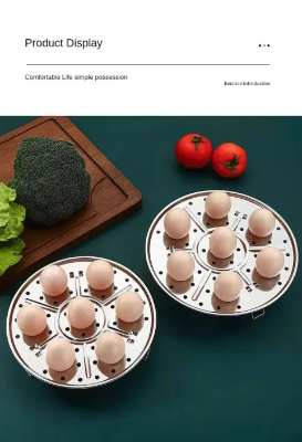 Picture of 18cm Round Stainless Steel Steamer with Water Separation Design for Cooking Steamed Foods,Egg Boiler, Detachable Egg Steaming Rack Included-The Asia Express-Silver