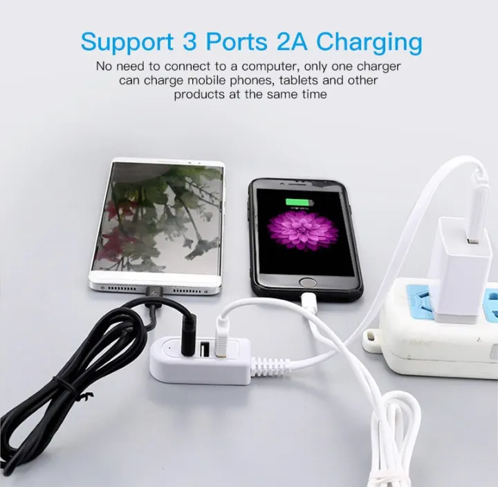 Picture of 3 Port USB Hub Extend Cable 1.2m USB 2.0 Splitter Wire Data Transfer Device Charging USB Adapter Laptop PC Computer USB Extender-Multicolor