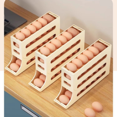 Picture of Slide Egg Storage Box Refrigerator Side Door Storage Box Automatic Scrolling Egg Holder Tray 4 Layer Rolling Egg Dispenser Rack-The Asia Express-Yellow