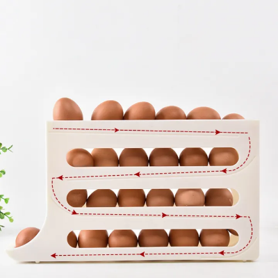 Picture of Slide Egg Storage Box Refrigerator Side Door Storage Box Automatic Scrolling Egg Holder Tray 4 Layer Rolling Egg Dispenser Rack-The Asia Express-Yellow