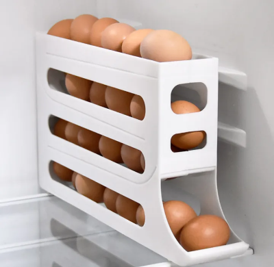 Picture of Slide Egg Storage Box Refrigerator Side Door Storage Box Automatic Scrolling Egg Holder Tray 4 Layer Rolling Egg Dispenser Rack-The Asia Express-Yellow