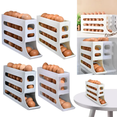Picture of Slide Egg Storage Box Refrigerator Side Door Storage Box Automatic Scrolling Egg Holder Tray 4 Layer Rolling Egg Dispenser Rack-The Asia Express-Yellow