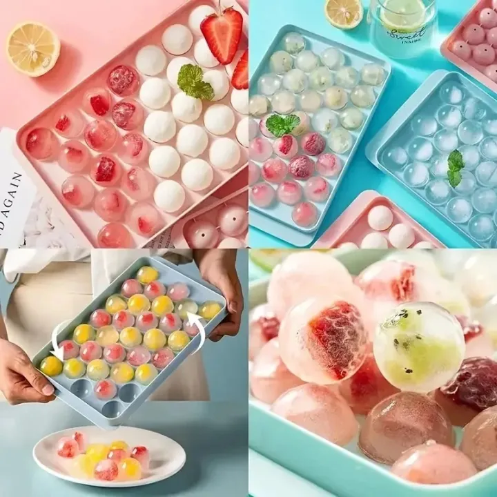 Picture of Plastic Round Ball Ice Box Round Ice Ball Ice Tray Mold Moulds Ice Ball Maker 3D Round Ice Cube Tray with Lid Plastic ice ball tray cute ice tray-Multicolor