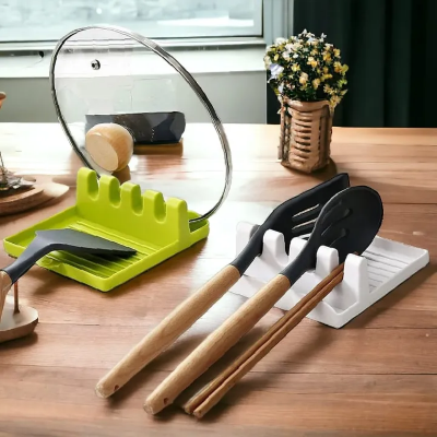 Picture of Kitchen Spoon Holder Slots Cooking Utensil Storage Rack Silicone Spoon Rests Mat Stand Heat Resistant Cooking Spatula Holder Tray Kitchen Gadgets,Multifunctional Kitchen Storage Rack ! Piece of 1-Multicolor