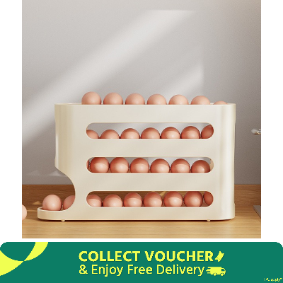 Picture of 4 Layer Egg Storage Box Refrigerator Side Door Storage Box Automatic Scrolling Egg Holder Tray Rolling Egg Dispenser Rack-Yellow