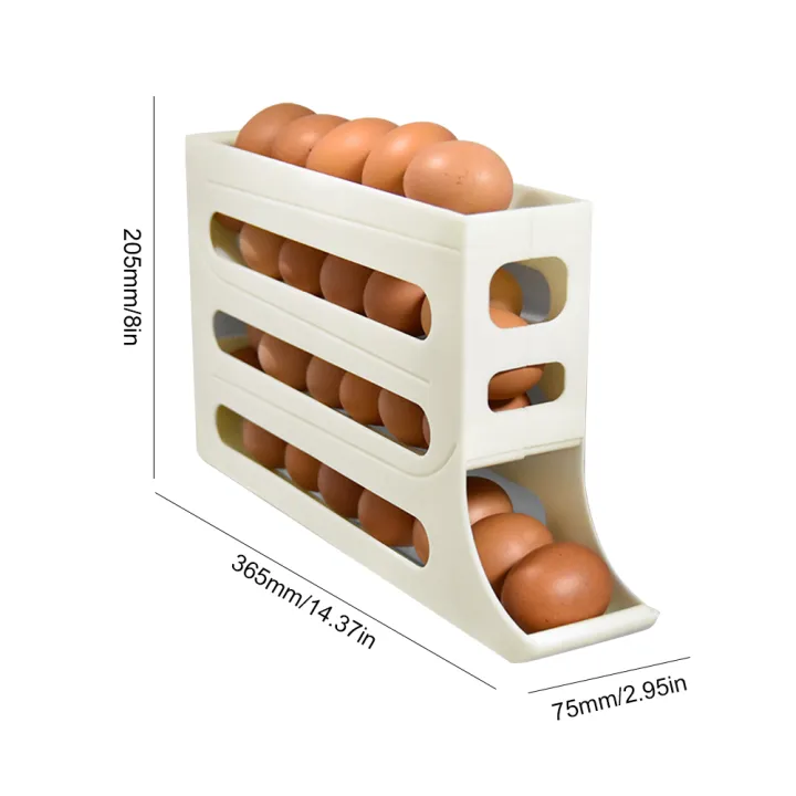 Picture of 4 Layer Egg Storage Box Refrigerator Side Door Storage Box Automatic Scrolling Egg Holder Tray Rolling Egg Dispenser Rack-Yellow