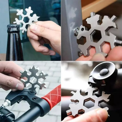 Picture of 18 In 1 Snowflake Snow Wrench Tool Spanner Hex Wrench Multifunction Camping Outdoor Survive Tools Bottle Opener Screwdriver-Multicolor