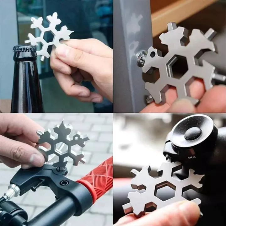 Picture of 18 In 1 Snowflake Snow Wrench Tool Spanner Hex Wrench Multifunction Camping Outdoor Survive Tools Bottle Opener Screwdriver-Multicolor