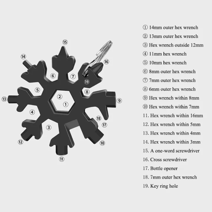 Picture of 18 In 1 Snowflake Snow Wrench Tool Spanner Hex Wrench Multifunction Camping Outdoor Survive Tools Bottle Opener Screwdriver-Multicolor