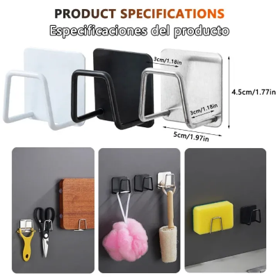 Picture of 1/2/4pcs Kitchen Sponges Holder Stainless Steel Sink Sponges Drain Self Adhesive Storage Holder Wall Hooks Kitchen Tool (silver/Black)