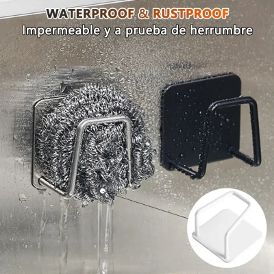 Picture of 1/2/4pcs Kitchen Sponges Holder Stainless Steel Sink Sponges Drain Self Adhesive Storage Holder Wall Hooks Kitchen Tool (silver/Black)