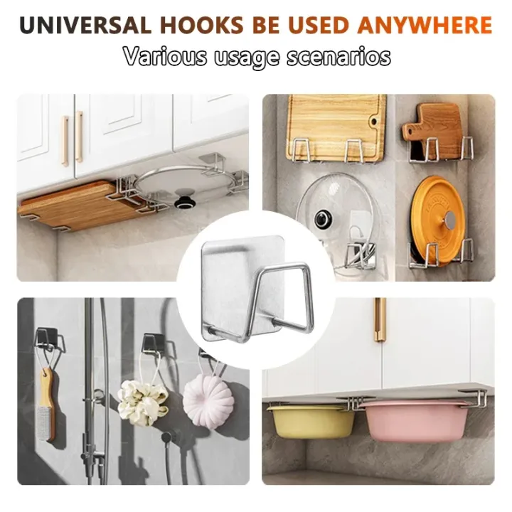 Picture of 1/2/4pcs Kitchen Sponges Holder Stainless Steel Sink Sponges Drain Self Adhesive Storage Holder Wall Hooks Kitchen Tool (silver/Black)
