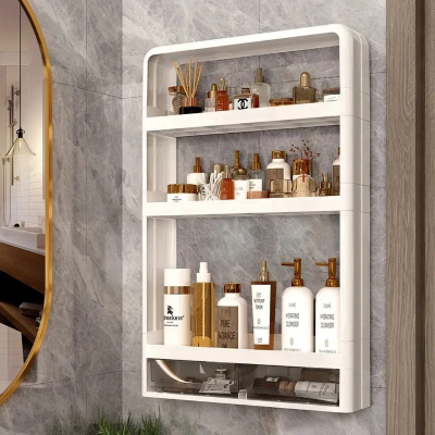 Picture of 4 Layer Wall Mounted Storage Rack Kitchen Bathroom Shelf Seasoning Bottle Cosmetics Organizer-Black