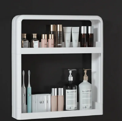 Picture of 4 Layer Wall Mounted Storage Rack Kitchen Bathroom Shelf Seasoning Bottle Cosmetics Organizer-Black