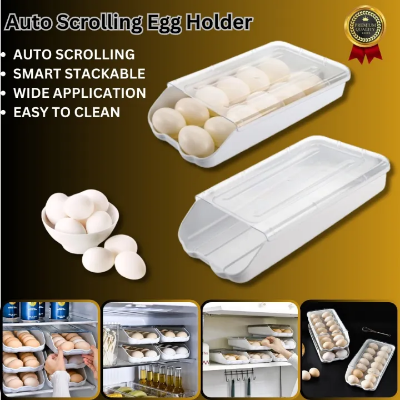 Picture of Refrigerator Egg Storage Fresh Box Rolling Slide Box Dumpling Box Household Eggs Plastic Holder Food Storage Organization-The Asia Express-White