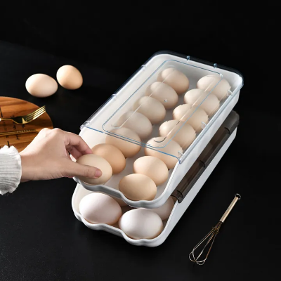 Picture of Refrigerator Egg Storage Fresh Box Rolling Slide Box Dumpling Box Household Eggs Plastic Holder Food Storage Organization-The Asia Express-White