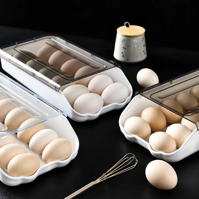 Picture of Refrigerator Egg Storage Fresh Box Rolling Slide Box Dumpling Box Household Eggs Plastic Holder Food Storage Organization-The Asia Express-White