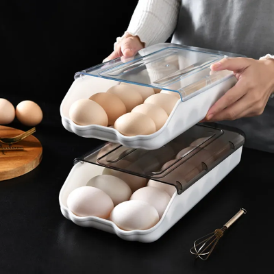 Picture of Refrigerator Egg Storage Fresh Box Rolling Slide Box Dumpling Box Household Eggs Plastic Holder Food Storage Organization-The Asia Express-White