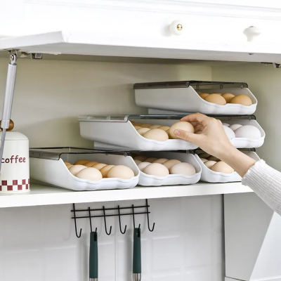 Picture of Refrigerator Egg Storage Fresh Box Rolling Slide Box Dumpling Box Household Eggs Plastic Holder Food Storage Organization-The Asia Express-White