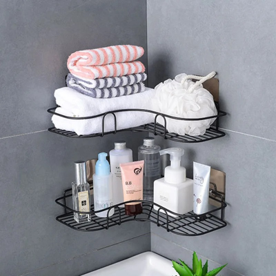 Picture of Bathroom Corner Storage Shelves Wall Mounted Rack Shampoo Holder Iron Shower Drain Basket Punch-Free Organizer_The Asia Express-Black