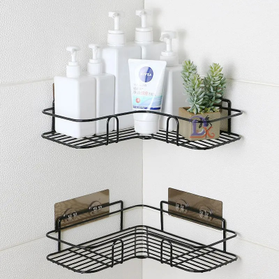 Picture of Bathroom Corner Storage Shelves Wall Mounted Rack Shampoo Holder Iron Shower Drain Basket Punch-Free Organizer_The Asia Express-Black