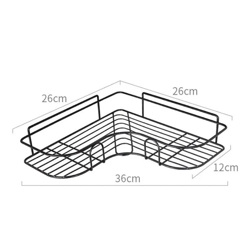 Picture of Bathroom Corner Storage Shelves Wall Mounted Rack Shampoo Holder Iron Shower Drain Basket Punch-Free Organizer_The Asia Express-Black