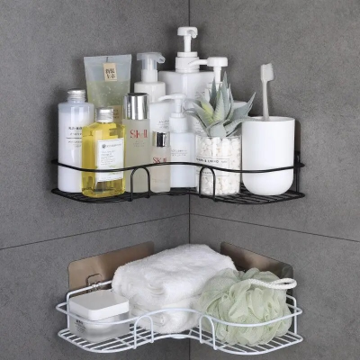 Picture of Bathroom Corner Storage Shelves Wall Mounted Rack Shampoo Holder Iron Shower Drain Basket Punch-Free Organizer_The Asia Express-Black