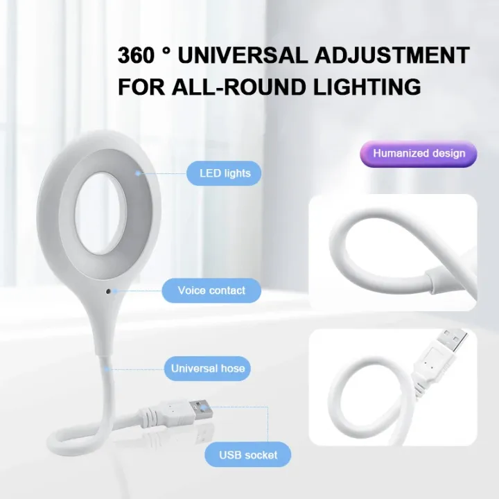 Picture of Portable LED Book Light USB Flexo Led Desk Lamp Intelligent Voice Reading Lamp For Computer PC Laptop Ring Eye Care Lighting-The Asia Express-Multicolor