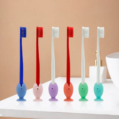 Picture of 3 pcs Tooth Brush Cover Caps Stand Cute Standing Portable Travel Toothbrush Head Cover Cute Fish Shape Silicone Suction Cup Toothbrush-The Asia Express-Multicolor