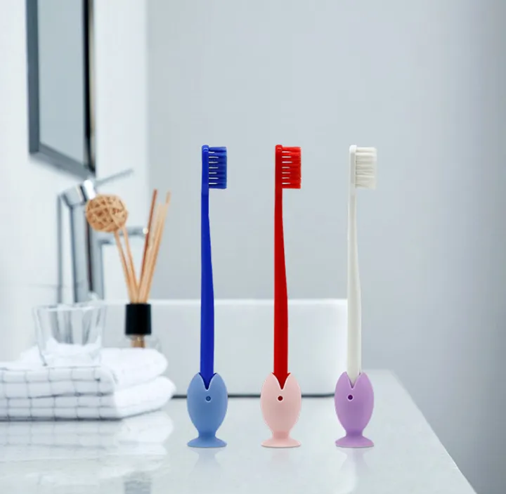 Picture of 3 pcs Tooth Brush Cover Caps Stand Cute Standing Portable Travel Toothbrush Head Cover Cute Fish Shape Silicone Suction Cup Toothbrush-The Asia Express-Multicolor