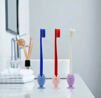 Picture of 3 pcs Tooth Brush Cover Caps Stand Cute Standing Portable Travel Toothbrush Head Cover Cute Fish Shape Silicone Suction Cup Toothbrush-The Asia Express-Multicolor