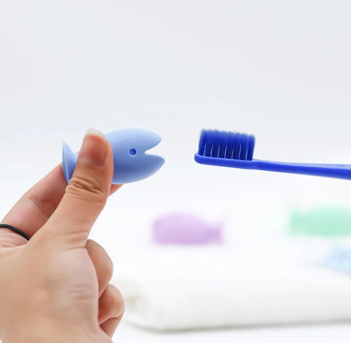 Picture of 3 pcs Tooth Brush Cover Caps Stand Cute Standing Portable Travel Toothbrush Head Cover Cute Fish Shape Silicone Suction Cup Toothbrush-The Asia Express-Multicolor