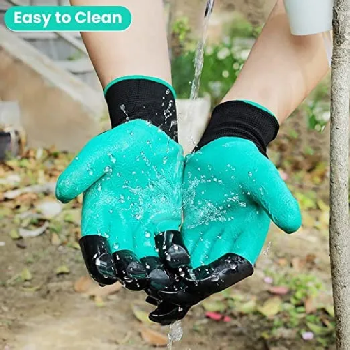 Picture of 1Pair Garden Gloves With Claws ABS Plastic Garden Rubber Gloves Gardening Digging Planting Durable Waterproof Work Glove Outdoor_The Asia Express-Green