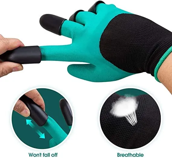 Picture of 1Pair Garden Gloves With Claws ABS Plastic Garden Rubber Gloves Gardening Digging Planting Durable Waterproof Work Glove Outdoor_The Asia Express-Green