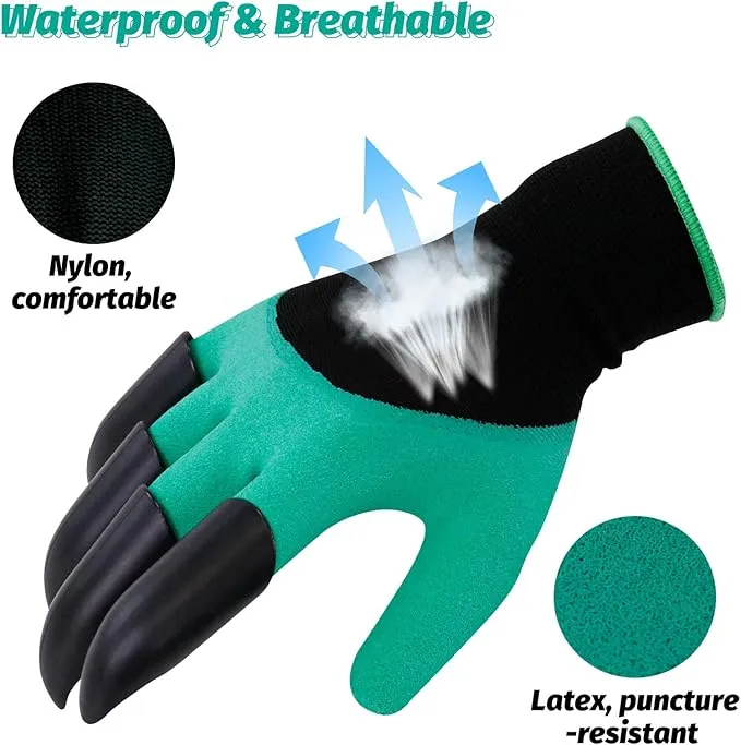 Picture of 1Pair Garden Gloves With Claws ABS Plastic Garden Rubber Gloves Gardening Digging Planting Durable Waterproof Work Glove Outdoor_The Asia Express-Green