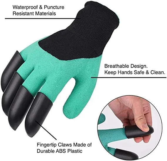Picture of 1Pair Garden Gloves With Claws ABS Plastic Garden Rubber Gloves Gardening Digging Planting Durable Waterproof Work Glove Outdoor_The Asia Express-Green