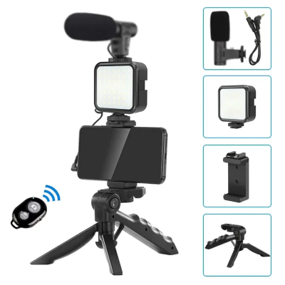 Picture of Ay-49 Smartphone Vlogging Kit Wireless Control Photography Fill Light With Tripod Stand Microphone For Tiktok Youtube Conference - Ring Light-The Asia Express-Black