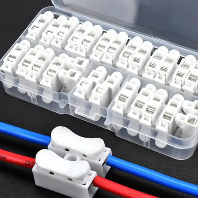Picture of 26 Pcs CH2 Spring Quick Wire Connector Cable Clamp Terminal Block LED Strip Light Replace Electrical Tape Cable Clamp-The Asia Express-White