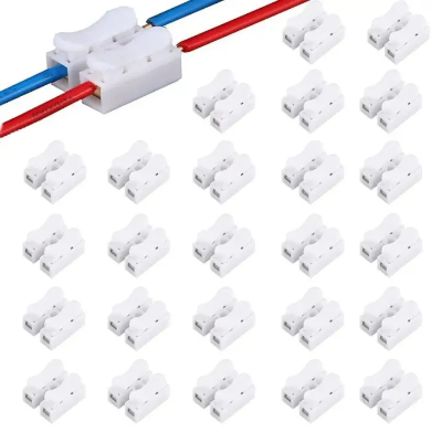 Picture of 26 Pcs CH2 Spring Quick Wire Connector Cable Clamp Terminal Block LED Strip Light Replace Electrical Tape Cable Clamp-The Asia Express-White