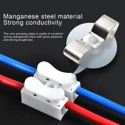 Picture of 26 Pcs CH2 Spring Quick Wire Connector Cable Clamp Terminal Block LED Strip Light Replace Electrical Tape Cable Clamp-The Asia Express-White