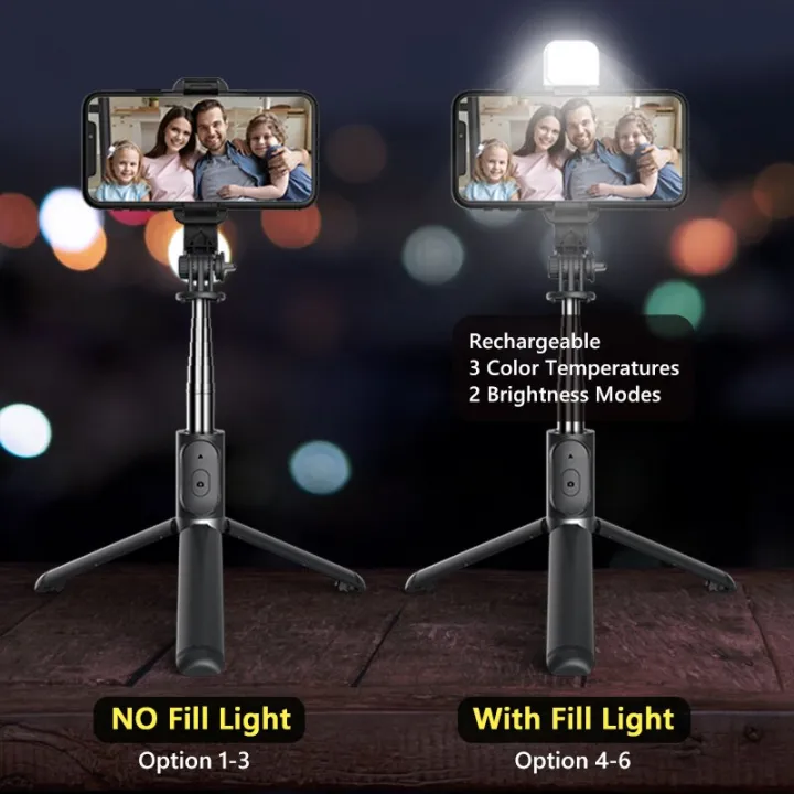 Picture of 20S Selfie Stick Foldable Mini Tripod with Fill Light Bluetooth Remote Shutter Retractable Rod for Phone-The Asia Express-Multicolor